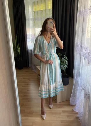 Довга сукня, котонова сукня, біла літня бавовняна сукня від бренду vero moda