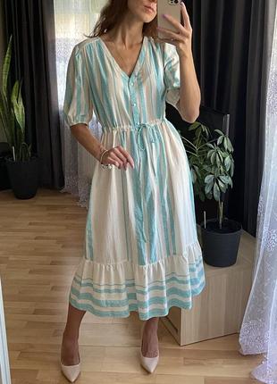 Довга сукня, котонова сукня, біла літня бавовняна сукня від бренду vero moda