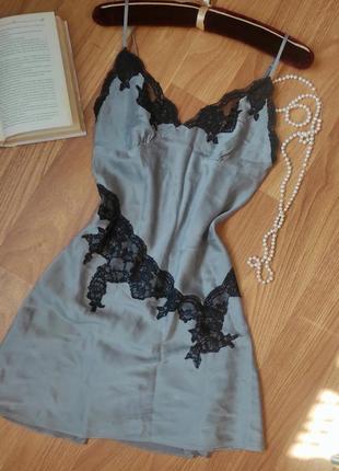 Пеньюар шелк шелковая ночнушка рубашка женская с кружевом7 фото