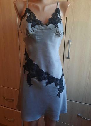 Пеньюар шелк шелковая ночнушка рубашка женская с кружевом4 фото