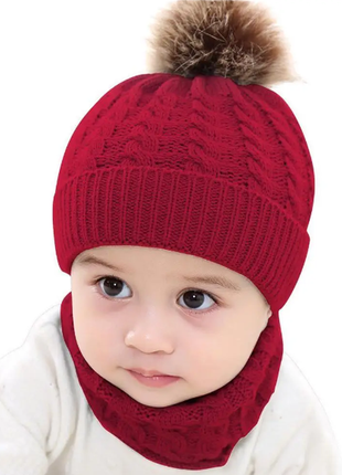 Вязанный теплый детский набор шапка и шарф-хомут 6 цветов ож-116да5 фото
