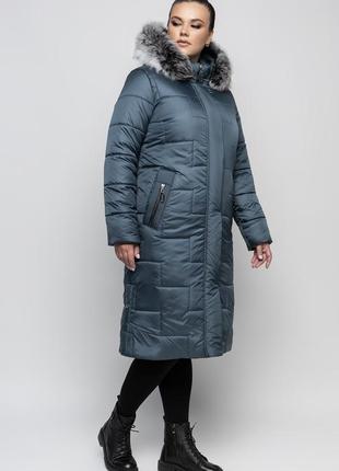 Женское длинное стеганное зимнее пальто пуховик с мехом на капюшоне1 фото