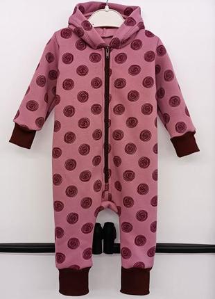 Ромпер комбинезон теплый с капюшоном в горошек