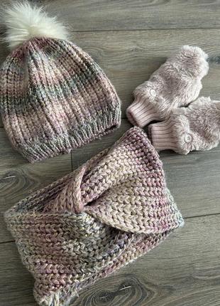 Зимовий комплект reserved шапка і снуд хомут шарф рукавички8 фото