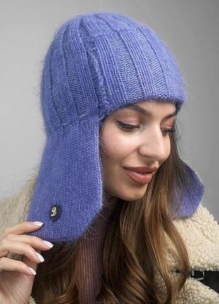 Жіноча тепла шапка-ушанка кольору маренго1 фото