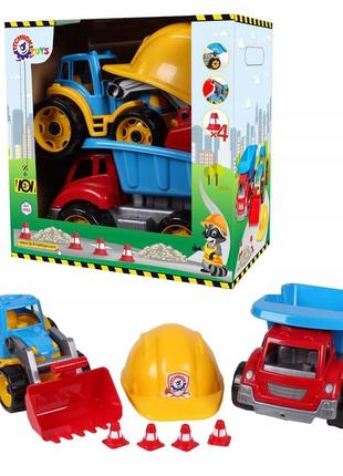 Игрушка малыш-строитель 2 технок 3985 детский набор машина самосвал трактор с ковшом каска большая для детей
