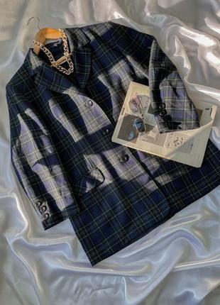 Пиджак трендовый базовый в клетку шерстяной люкс винтажный жакет блейзер4 фото