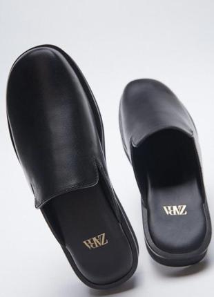 Zara кожаные сабо в минималистичном стиле, мюле из натуральной кожи, тапочки, шлепанцы, шлепки, босоножки, тапочки, сандалии