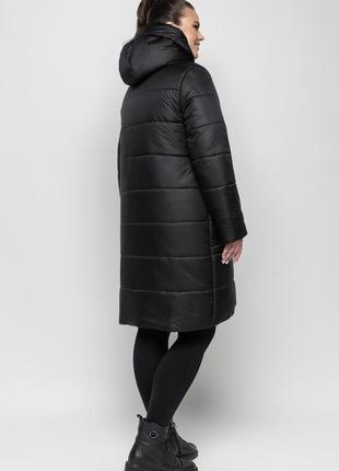 Черная женская зимняя теплая куртка пуховик до колена, большие размеры 48-622 фото