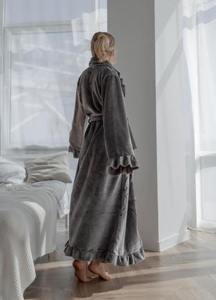 Mari 30098 капучі довгий махровий халат бавовна з рюшами неймовірна якість і відмінний на подарунок5 фото