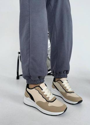 Кроссовки на шнурке бежевые обувь женская с черными вставками ортопедическая стелька 36р.по39р.\ мод:06-932 фото