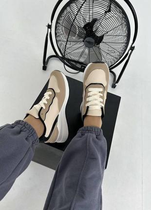Кроссовки на шнурке бежевые обувь женская с черными вставками ортопедическая стелька 36р.по39р.\ мод:06-936 фото