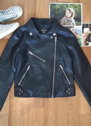 Стильная кожаная байкерская куртка, косуха c&a 10лет8 фото