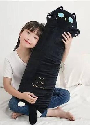 Детская игрушка кот батон тёмная ночь 110см, забавная мягкая подушка-обнимашка1 фото