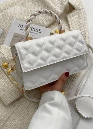 Модна маленька жіноча сумочка клатч, мінісумка стьобана сумка-клатч жіночий білий