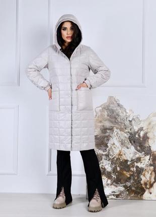 Жіноче стьобане демісезонне пальто курта з поясом великі розміри 48 різні кольори3 фото