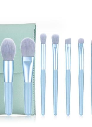 Набор кистей для макияжа мини в дорогу trevel set blue 8 шт с чехлом