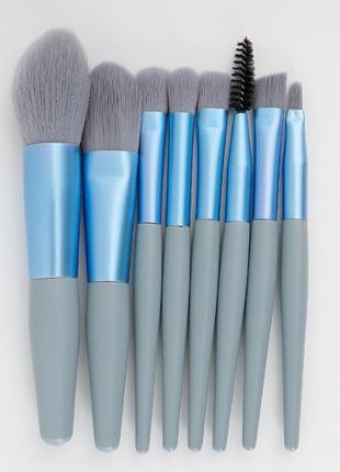 Набор кистей для макияжа мини в дорогу trevel set blue 8 шт с чехлом3 фото