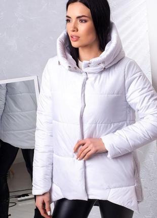 Куртка женская демисезонная удлиненная с капюшоном  - 014 белый цвет