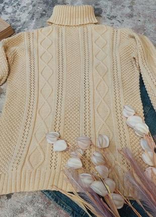 Молочный свитер с косами под горло (38-40 размер)8 фото