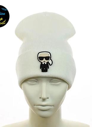 ● молодежная шапка бини - карл лагерфельд / karl lagerfeld - белый ●