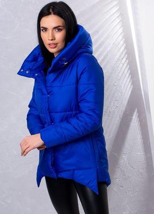 Куртка женская демисезонная удлиненная с капюшоном  - 014 синий цвет7 фото