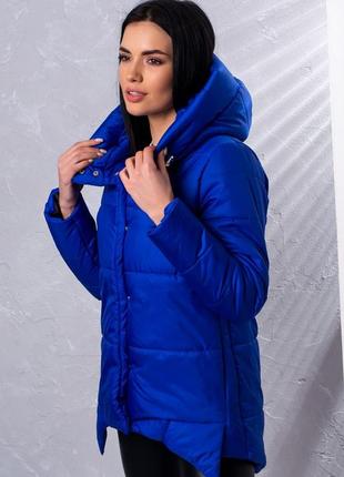 Куртка женская демисезонная удлиненная с капюшоном  - 014 синий цвет6 фото