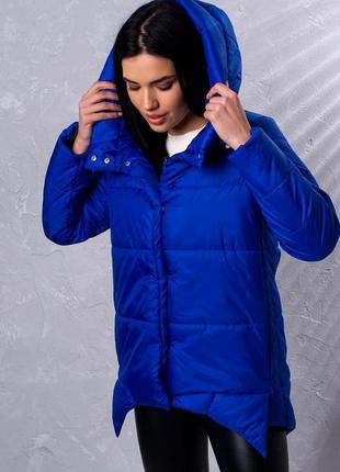 Куртка женская демисезонная удлиненная с капюшоном  - 014 синий цвет5 фото
