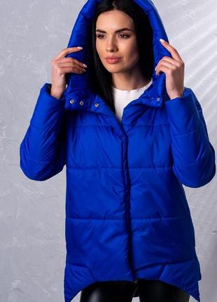 Куртка женская демисезонная удлиненная с капюшоном  - 014 синий цвет4 фото
