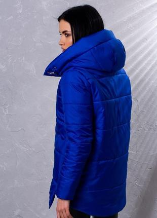 Куртка женская демисезонная удлиненная с капюшоном  - 014 синий цвет8 фото