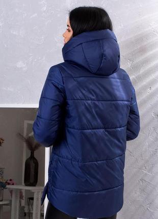 Куртка женская демисезонная удлиненная с капюшоном  - 014 синий цвет2 фото