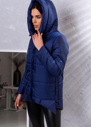 Куртка женская демисезонная удлиненная с капюшоном  - 014 синий цвет1 фото