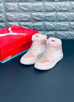 Puma хайтопы женские/ девчачьи подростковые бельё-розовые высокие кроссовки размеры 35-41
