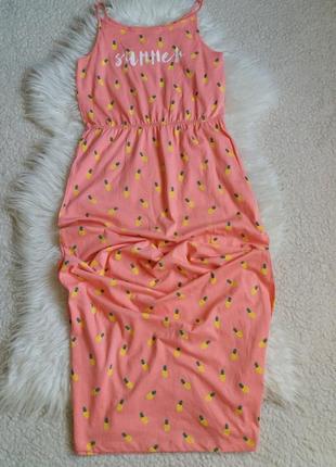Бавовняне трикотажне плаття в ананаси максі2 фото