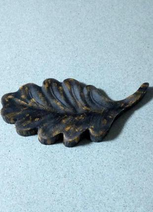 Підставка для ароматичних паличок лист дуба дерев'яна, різьблена 10 х 21 см.3 фото