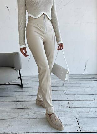 Кожаные леггинсы брюки с имитацией бикини, эко кожа на замшевой основе6 фото