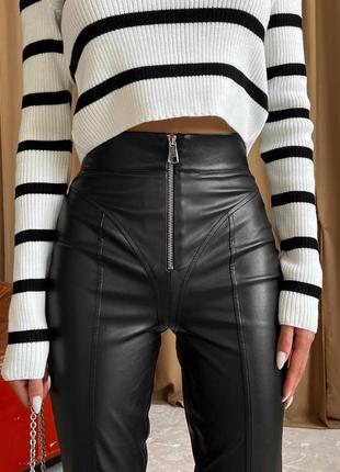 Кожаные леггинсы брюки с имитацией бикини, эко кожа на замшевой основе8 фото