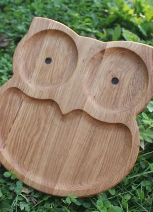 Тарелка-менажница «сова» из дуба, 24×22 см