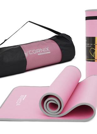 Килимок спортивний cornix nbr 183 x 61 x 1 см для йоги та фітнесу xr-0095 pink/grey