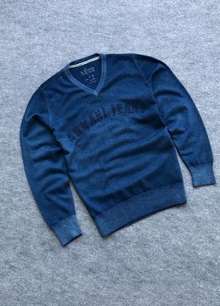 Шикарний джемпер, светр armani jeans garments v-neck wool jumper sweater blue