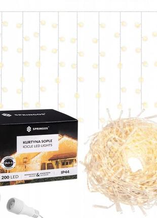 Гірлянда бахрома вулична (зовнішня) springos 8 м 200 led cl0201 warm white