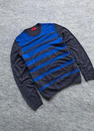 Шикарний джемпер, светр, пуловер hugo boss wool/linen/alpaca striped knit jumper blue/grey2 фото