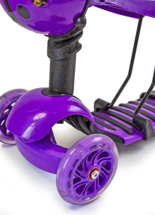Самокат с родительской ручкой scooter "божья коровка" 5в1 фиолетового цвета3 фото