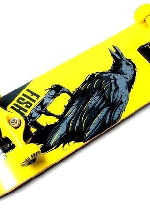 Скейт деревянный от fish skateboard raven желтый1 фото