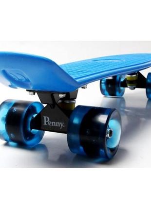 Пенниборд скейт penny board синего цвета светящиеся колеса6 фото