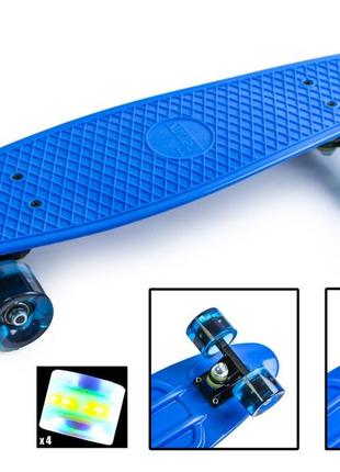 Пенниборд скейт penny board синего цвета светящиеся колеса2 фото