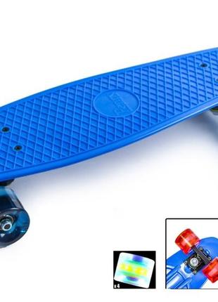 Пенниборд скейт penny board синего цвета светящиеся колеса1 фото