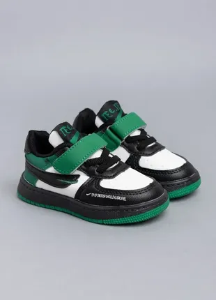 Кросівки для хлопчиків t1400-9 зелені чорні кросівки на липучці3 фото