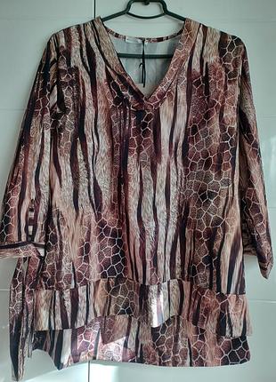 Блуза асиметрична принт тигр леопард із завязками на рукавах італія