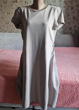 Женское повседневное cos  платье бежевого цвета коттон шелк2 фото